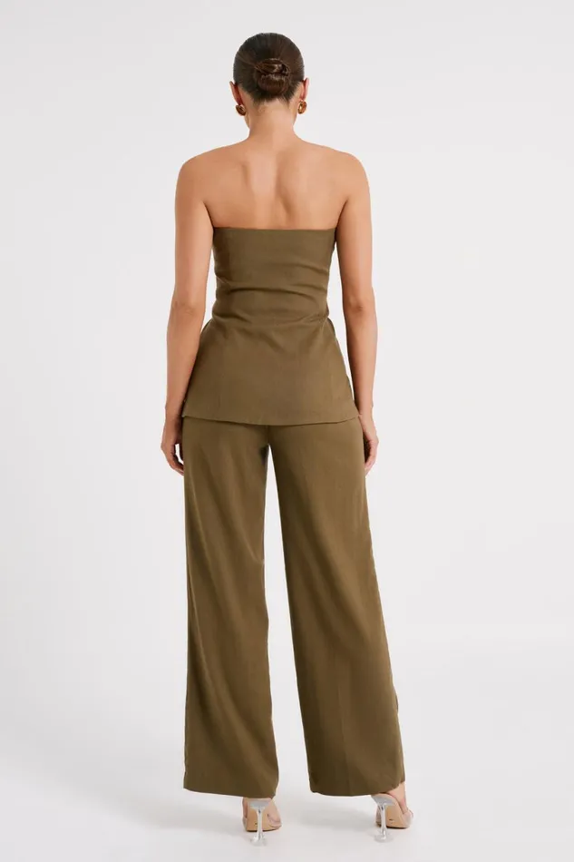 Meshki Sleeveless Tops Women Innis Linen Longline Strapless Top 8211 Olive Olive