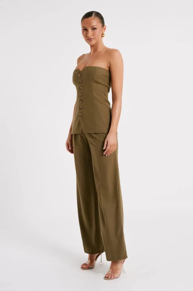 Meshki Sleeveless Tops Women Innis Linen Longline Strapless Top 8211 Olive Olive