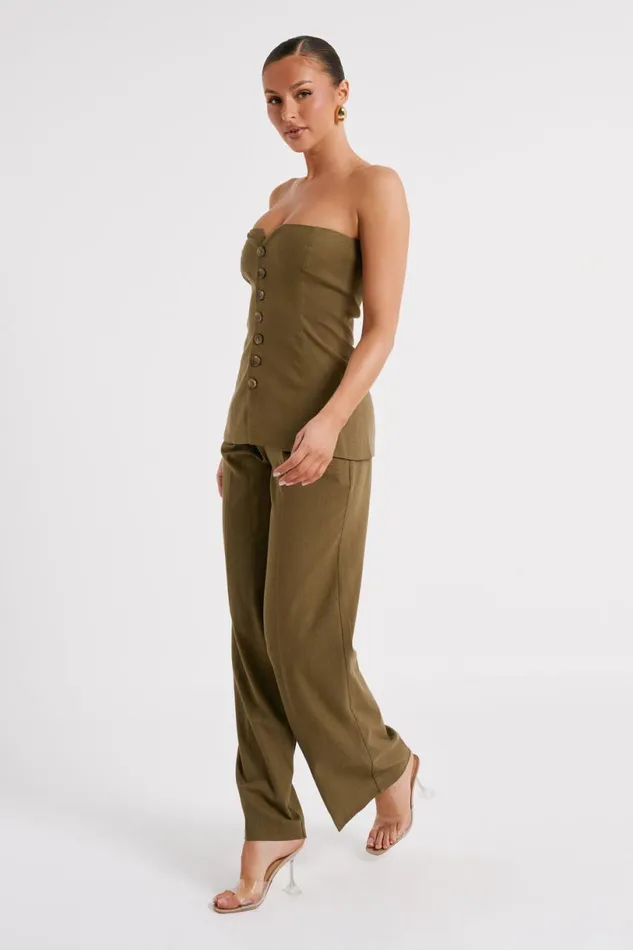 Meshki Sleeveless Tops Women Innis Linen Longline Strapless Top 8211 Olive Olive