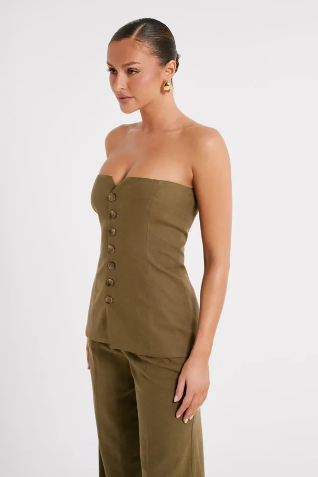 Meshki Sleeveless Tops Women Innis Linen Longline Strapless Top 8211 Olive Olive