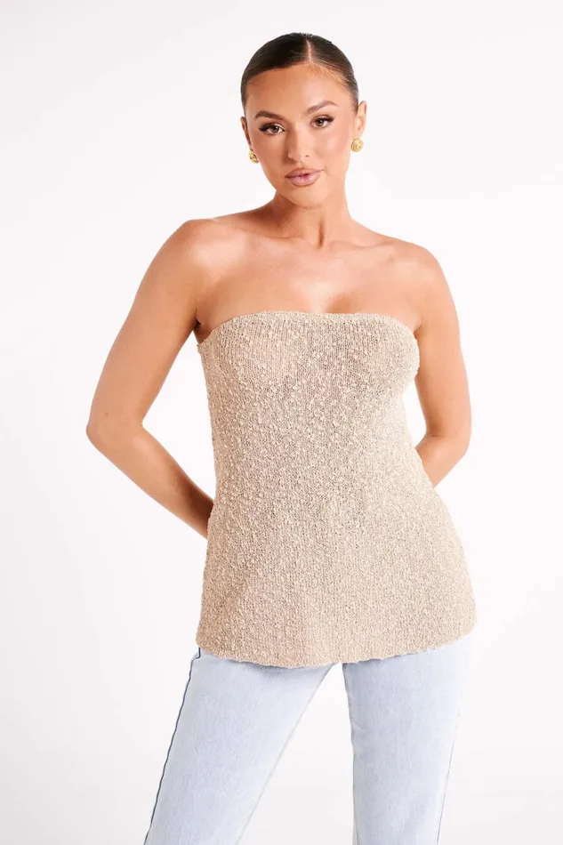 Meshki Sleeveless Tops Women Irma Strapless Boucle Top 8211 Wheat Wheat