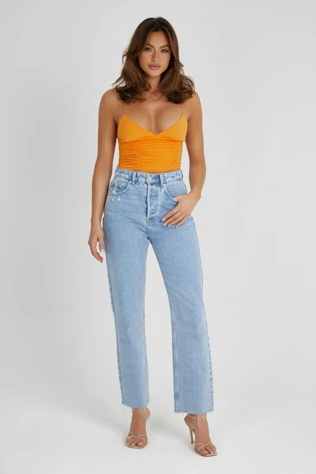 Meshki Sleeveless Tops Women Lillian Jersey Gathered Top 8211 Orange Orange