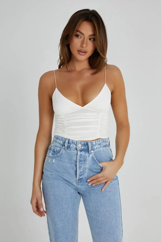 Meshki Sleeveless Tops Women Lillian Jersey Gathered Top 8211 White White