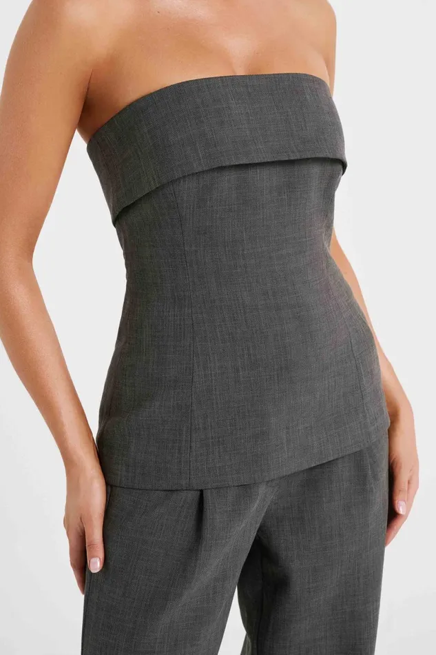Meshki Sleeveless Tops Women Natalie Textured Strapless Top 8211 Charcoal Charcoal
