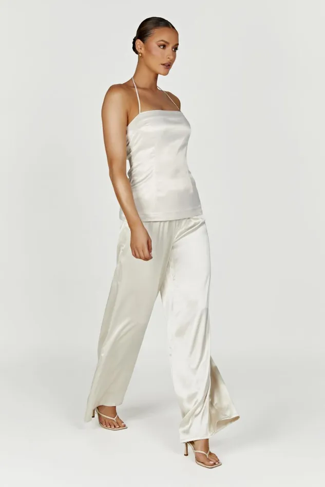 Meshki Sleeveless Tops Women Noemi Longline Satin Halter Neck Top 8211 Ivory Ivory