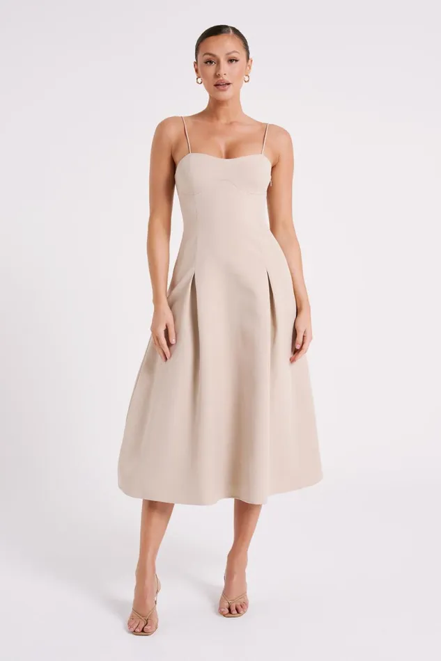 Meshki Summer Dresses Women Alaina Cotton ALine Midi Dress 8211 Natural Natural