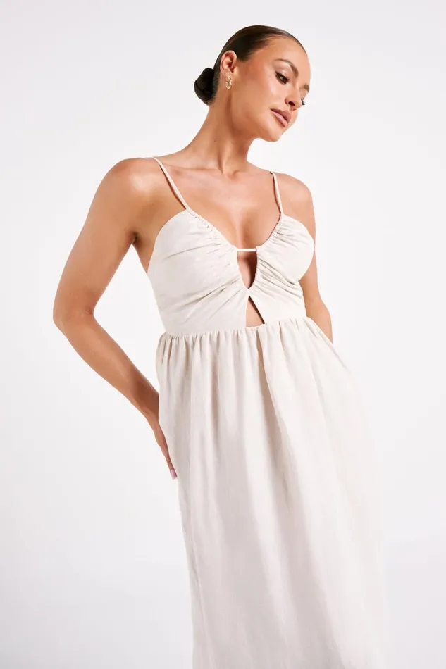 Meshki Summer Dresses Women Magdelena Cut Out Linen Midi Dress 8211 Natural Natural Meshki Summer Dresses Women Magdelena Cut Out Linen Midi Dress 8211 Natural Natural