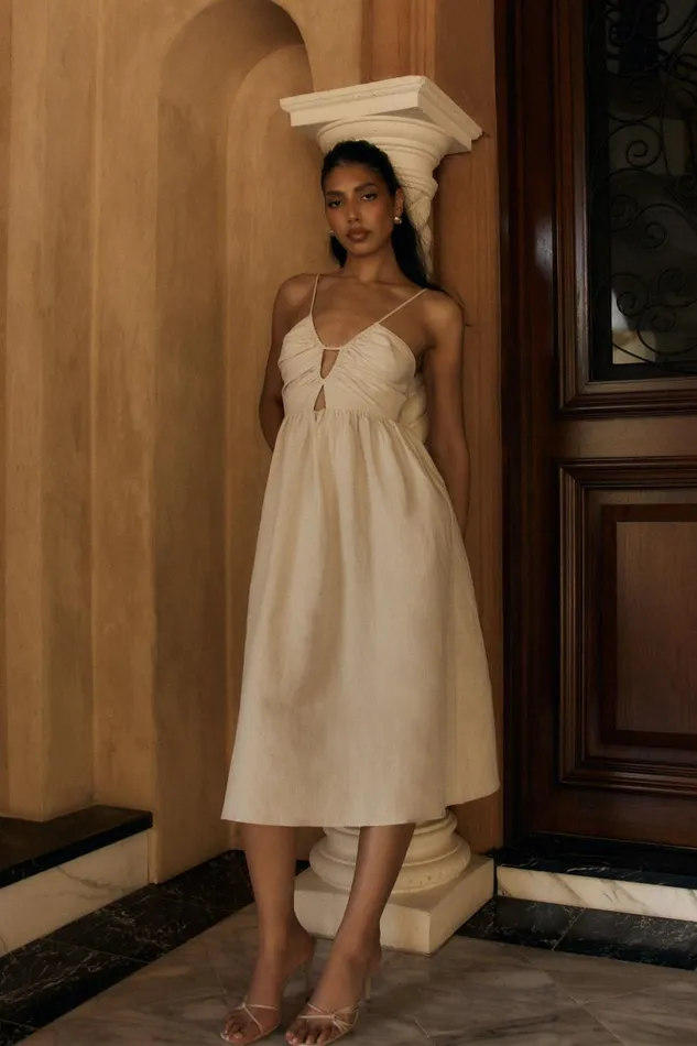 Meshki Summer Dresses Women Magdelena Cut Out Linen Midi Dress 8211 Natural Natural Meshki Summer Dresses Women Magdelena Cut Out Linen Midi Dress 8211 Natural Natural