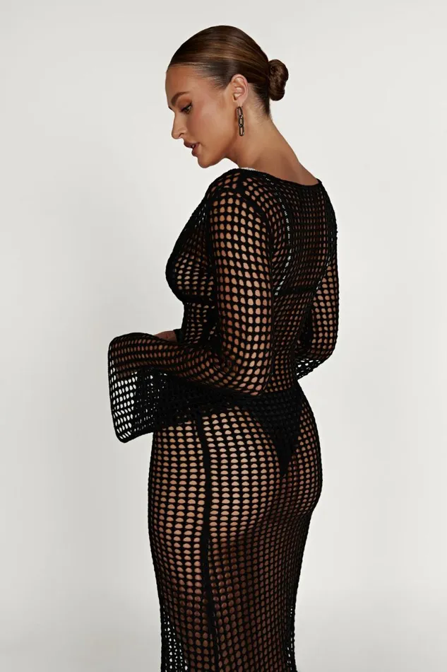 Meshki Summer Dresses Women Murphy Long Sleeve Crochet Maxi Dress 8211 Black Black