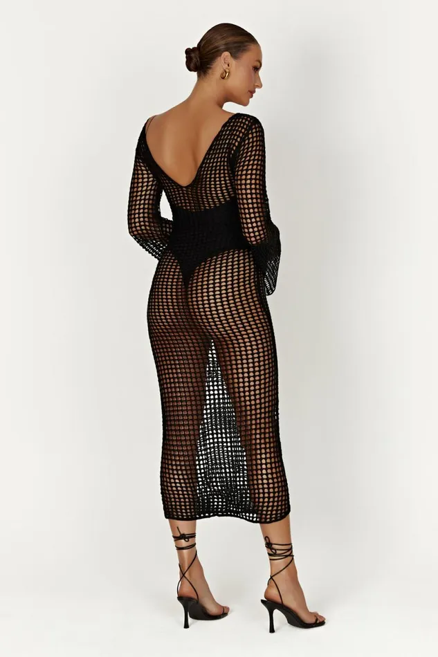 Meshki Summer Dresses Women Murphy Long Sleeve Crochet Maxi Dress 8211 Black Black