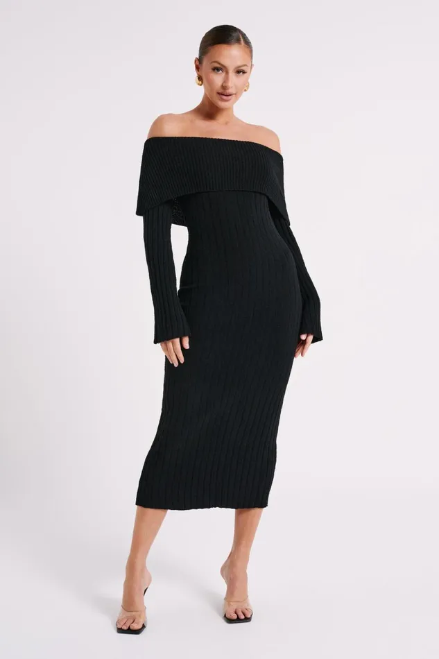 Meshki Summer Dresses Women Stefania Off Shoulder Knit Dress 8211 Black Black Meshki Summer Dresses Women Stefania Off Shoulder Knit Dress 8211 Black Black