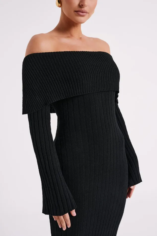 Meshki Summer Dresses Women Stefania Off Shoulder Knit Dress 8211 Black Black