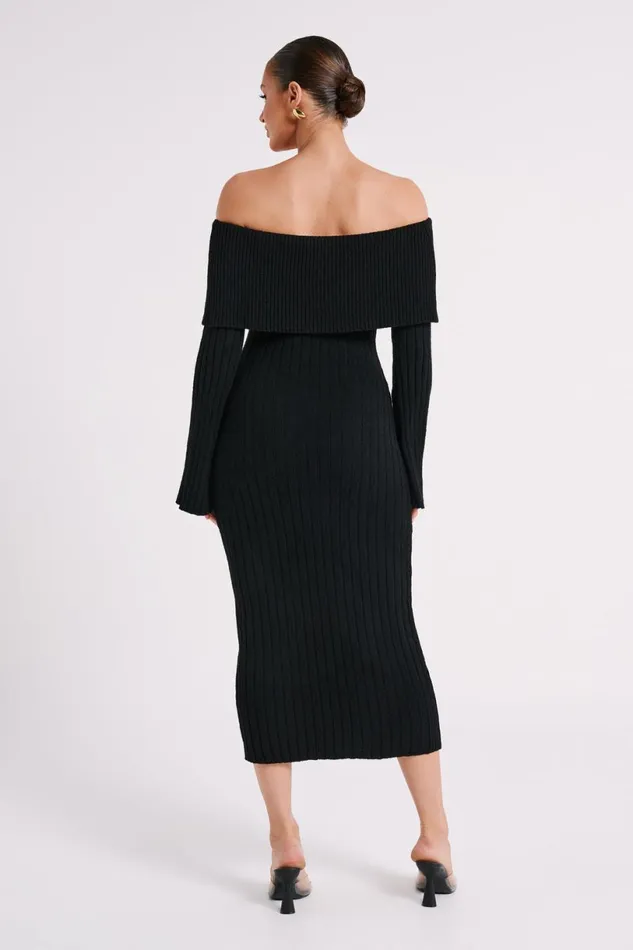 Meshki Summer Dresses Women Stefania Off Shoulder Knit Dress 8211 Black Black