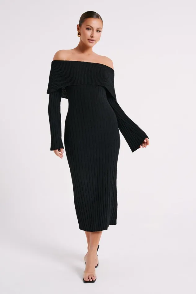 Meshki Summer Dresses Women Stefania Off Shoulder Knit Dress 8211 Black Black