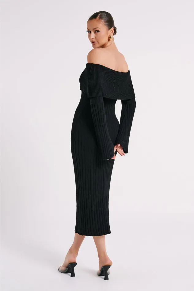Meshki Summer Dresses Women Stefania Off Shoulder Knit Dress 8211 Black Black