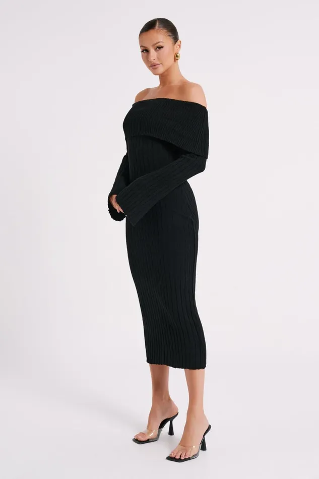 Meshki Summer Dresses Women Stefania Off Shoulder Knit Dress 8211 Black Black
