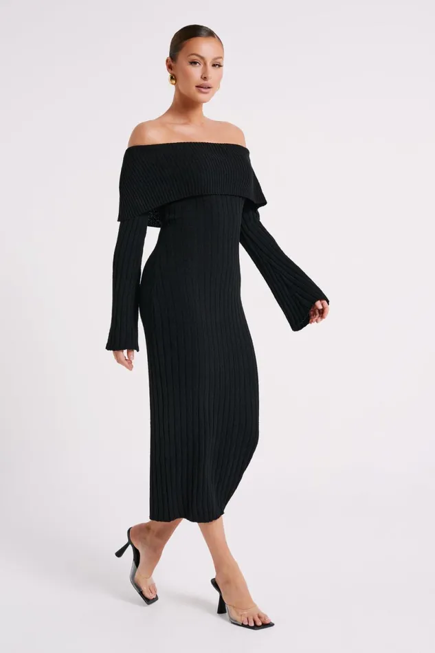 Meshki Summer Dresses Women Stefania Off Shoulder Knit Dress 8211 Black Black