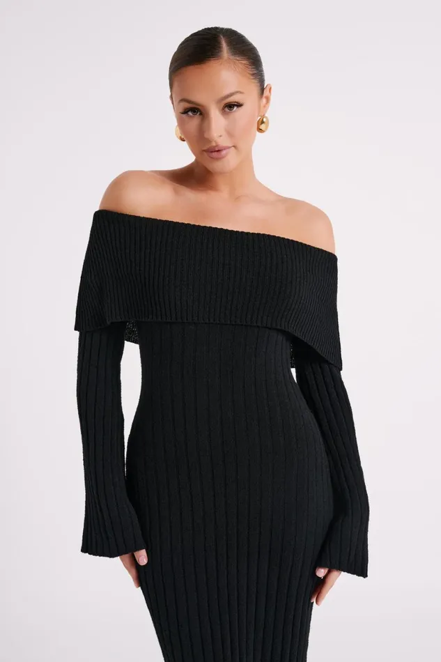 Meshki Summer Dresses Women Stefania Off Shoulder Knit Dress 8211 Black Black