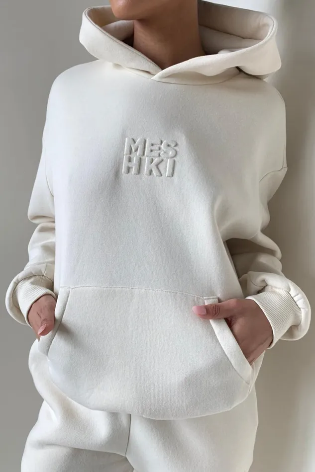 Meshki Sweaters and Hoodies Women Arden Embossed Fleeceback Hoodie 8211 Bone Bone