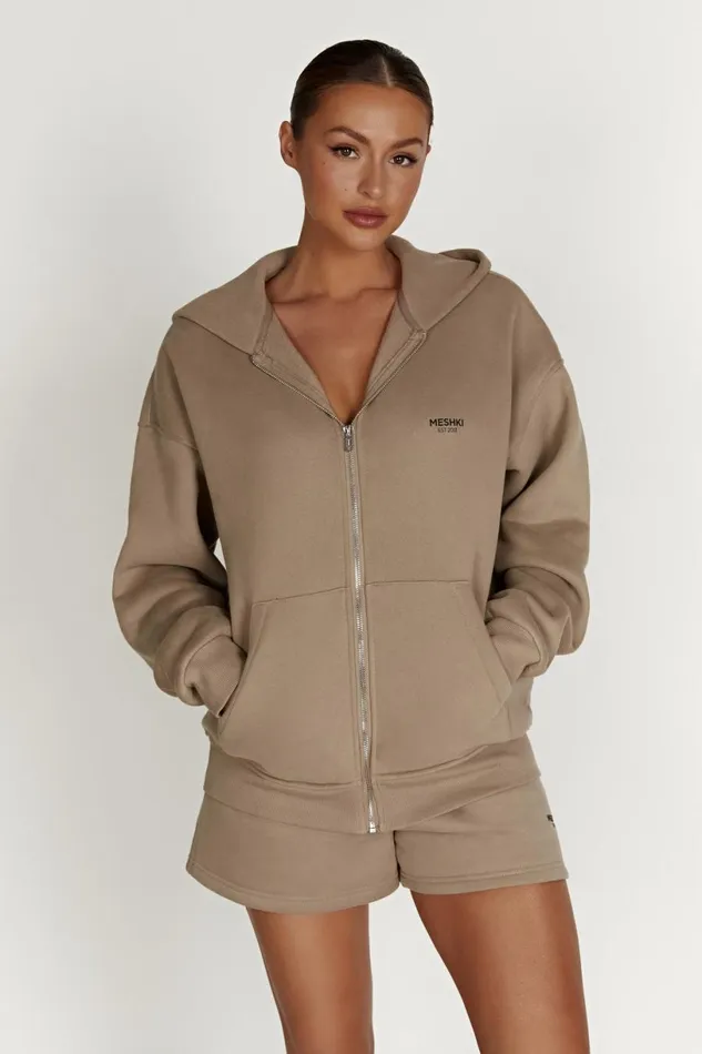 Meshki Sweaters and Hoodies Women Corrie Unisex Zip Through Hoodie 8211 Cement Cement