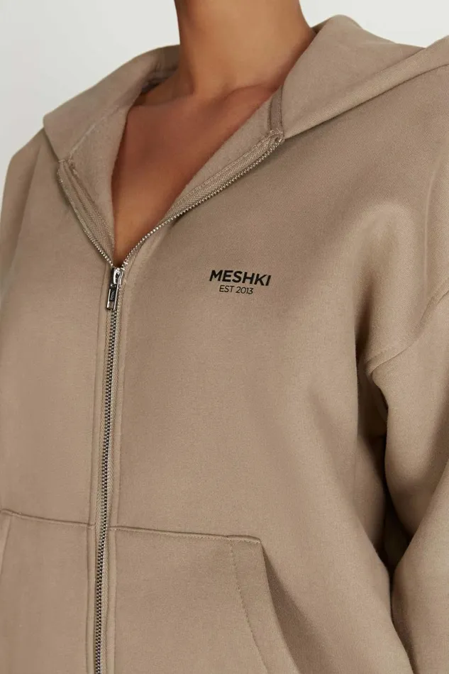Meshki Sweaters and Hoodies Women Corrie Unisex Zip Through Hoodie 8211 Cement Cement