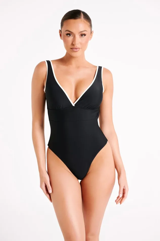 Meshki Swimwear Women Emelia Recycled Contrast One Piece 8211 Black Black