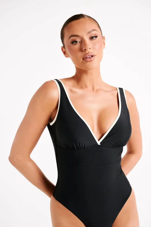 Meshki Swimwear Women Emelia Recycled Contrast One Piece 8211 Black Black