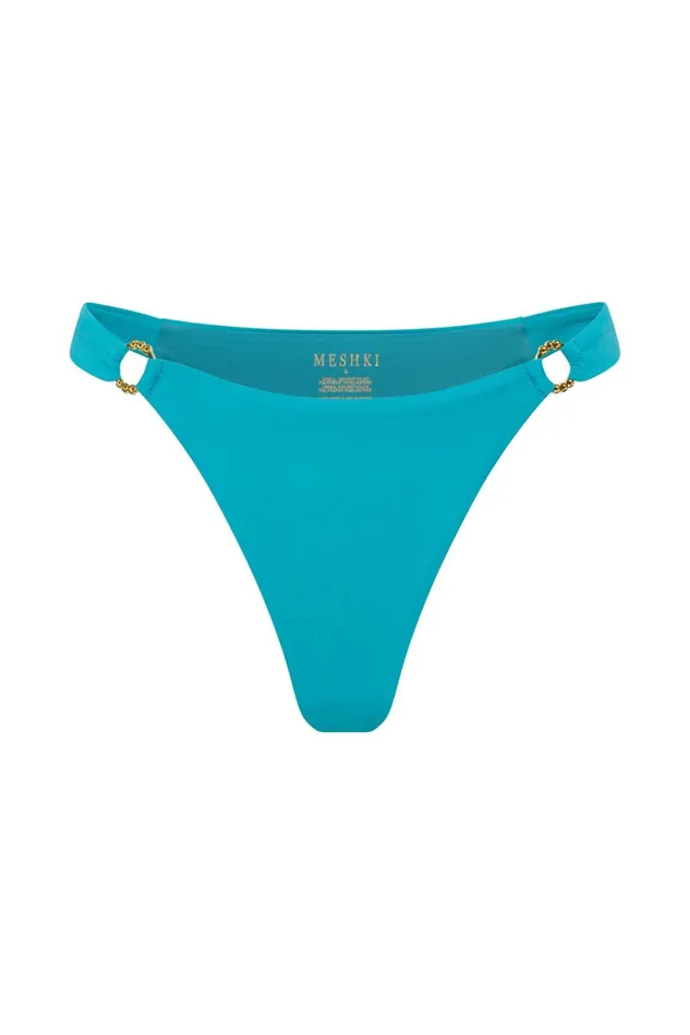 Meshki Swimwear Women Melody Recycled Nylon Thick Strap Bikini Bottoms With Diamante Trim 8211 Turquoise Turquoise