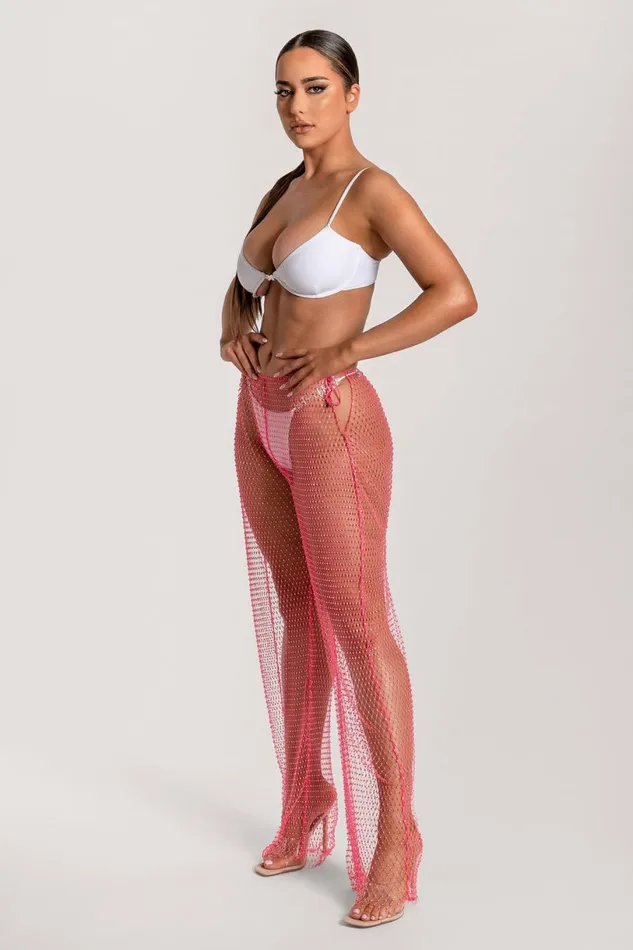 Meshki Swimwear Women Shimmi Fishnet Diamante Wide Leg Pants 8211 Pink Pink Meshki Swimwear Women Shimmi Fishnet Diamante Wide Leg Pants 8211 Pink Pink