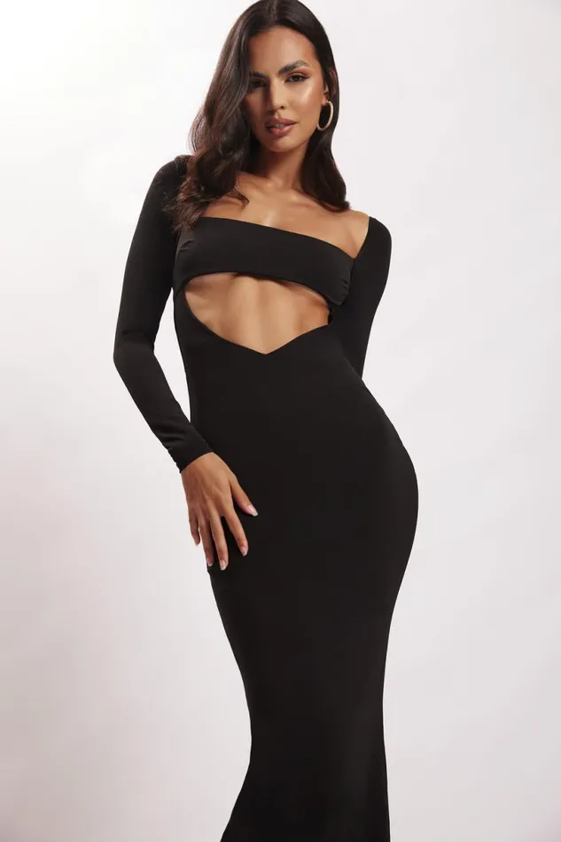 Meshki Wedding Guests Women Ashleigh Cut Out Bandeau Maxi Dress 8211 Black Black