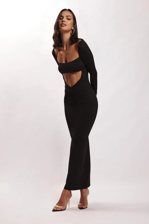 Meshki Wedding Guests Women Ashleigh Cut Out Bandeau Maxi Dress 8211 Black Black
