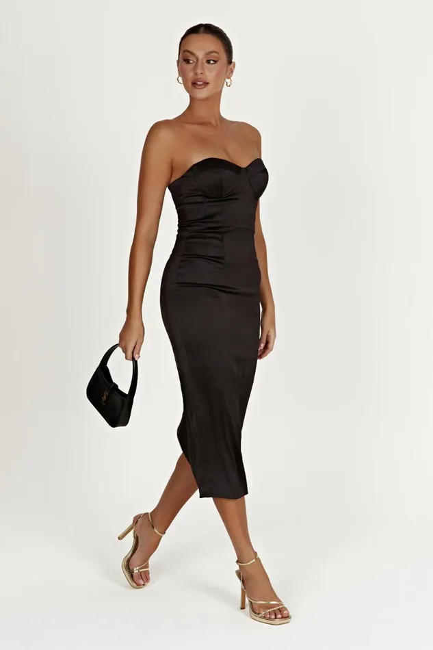Meshki Wedding Guests Women Bryony Cupped Bodycon Midi Dress 8211 Black Black
