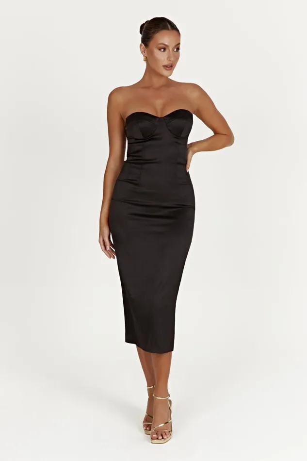 Meshki Wedding Guests Women Bryony Cupped Bodycon Midi Dress 8211 Black Black