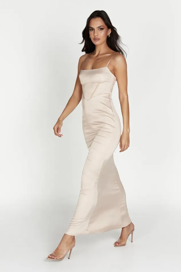 Meshki Wedding Guests Women Desirie Corset Maxi Dress 8211 Champagne Champagne