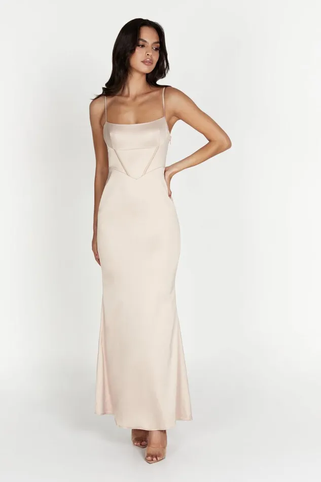 Meshki Wedding Guests Women Desirie Corset Maxi Dress 8211 Champagne Champagne