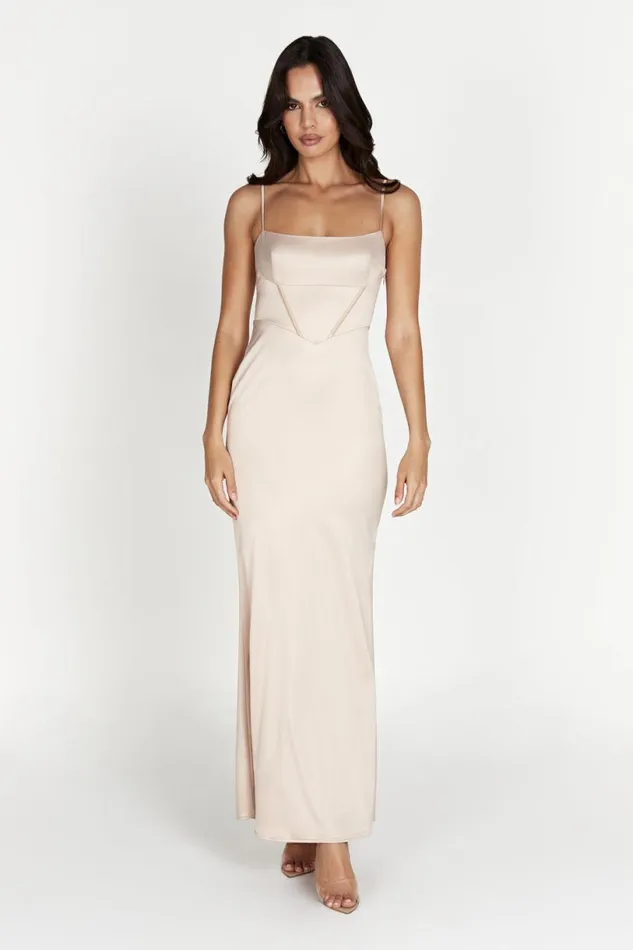 Meshki Wedding Guests Women Desirie Corset Maxi Dress 8211 Champagne Champagne