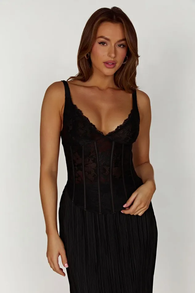 Meshki Wedding Guests Women Elsie Lace Bustier Top 8211 Black Black