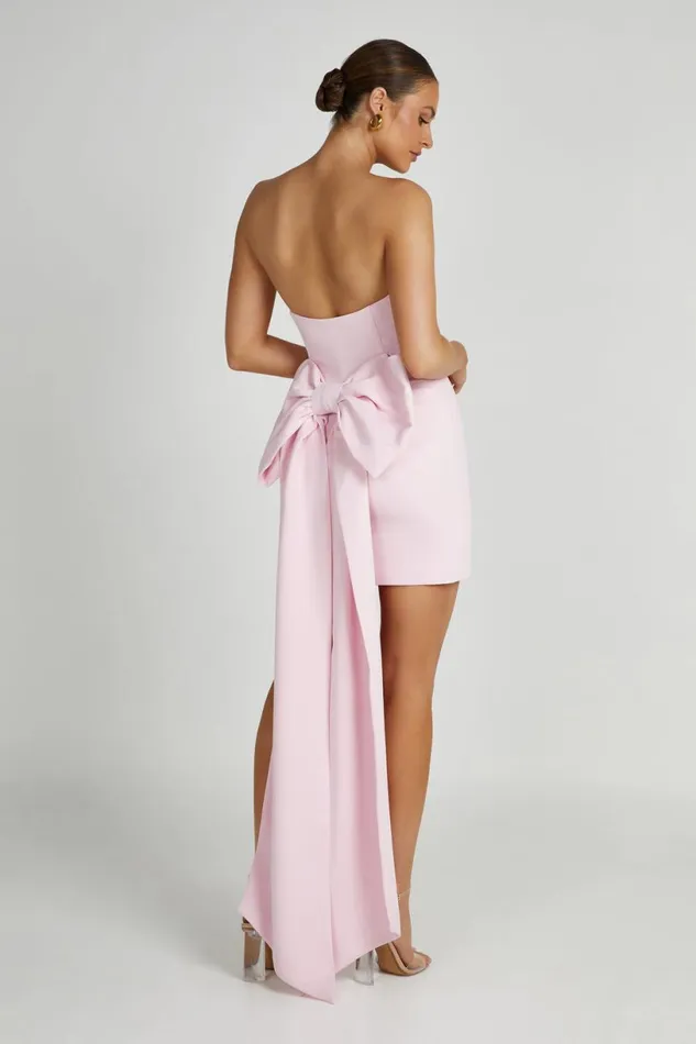 Meshki Wedding Guests Women Meredith Strapless Bow Mini Dress 8211 Blush Pink Blushpink