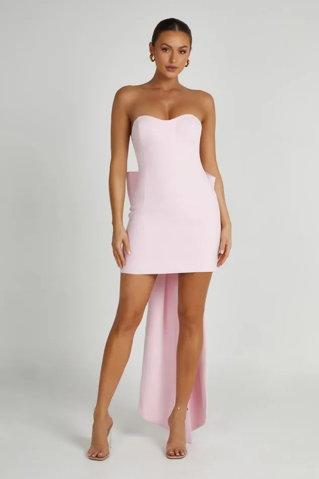 Meshki Wedding Guests Women Meredith Strapless Bow Mini Dress 8211 Blush Pink Blushpink
