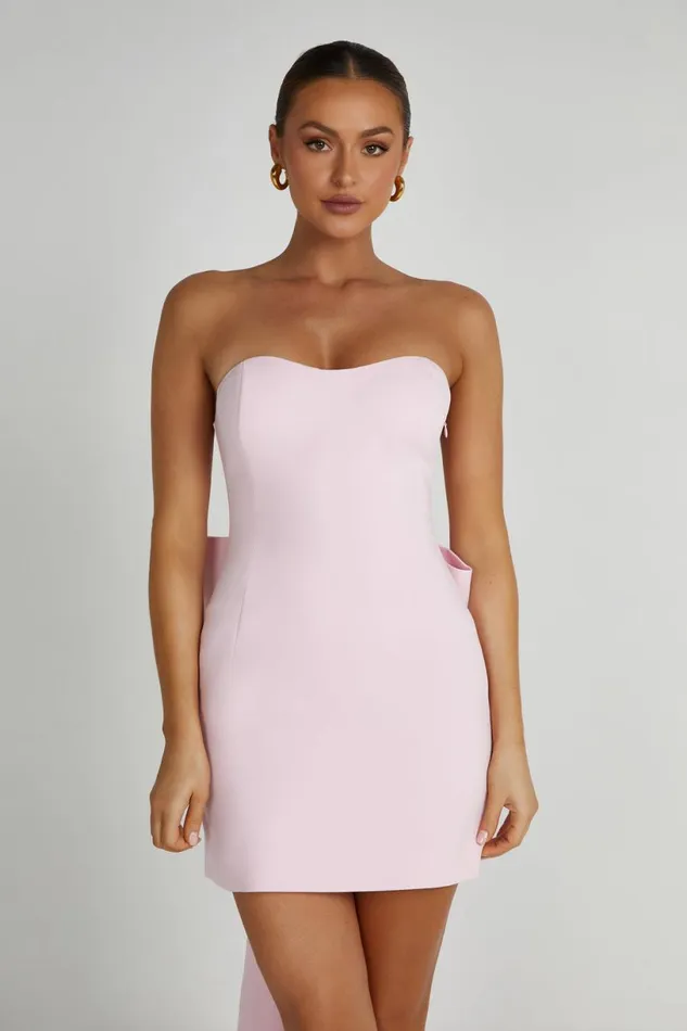 Meshki Wedding Guests Women Meredith Strapless Bow Mini Dress 8211 Blush Pink Blushpink