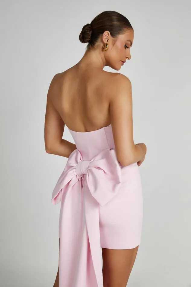 Meshki Wedding Guests Women Meredith Strapless Bow Mini Dress 8211 Blush Pink Blushpink