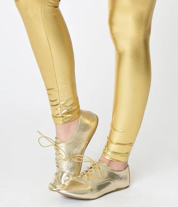 Metallic Gold Classic Lace Up Flats Shoes Unique Vintage Flats