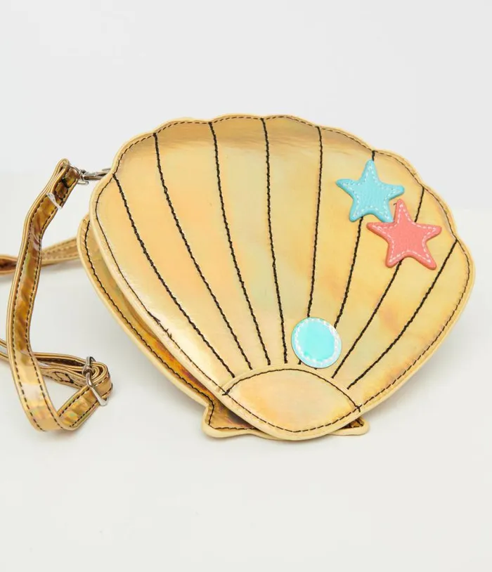 Metallic Gold Sea Shell Crossbody Bag Accessories Unique Vintage Novelty Bags