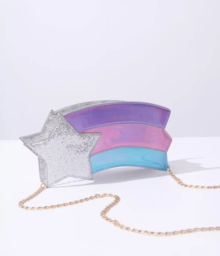 Metallic Rainbow and Silver Shooting Star Bag Accessories Unique Vintage Novelty Bags Metallic Rainbow and Silver Shooting Star Bag Accessories Unique Vintage Novelty Bags