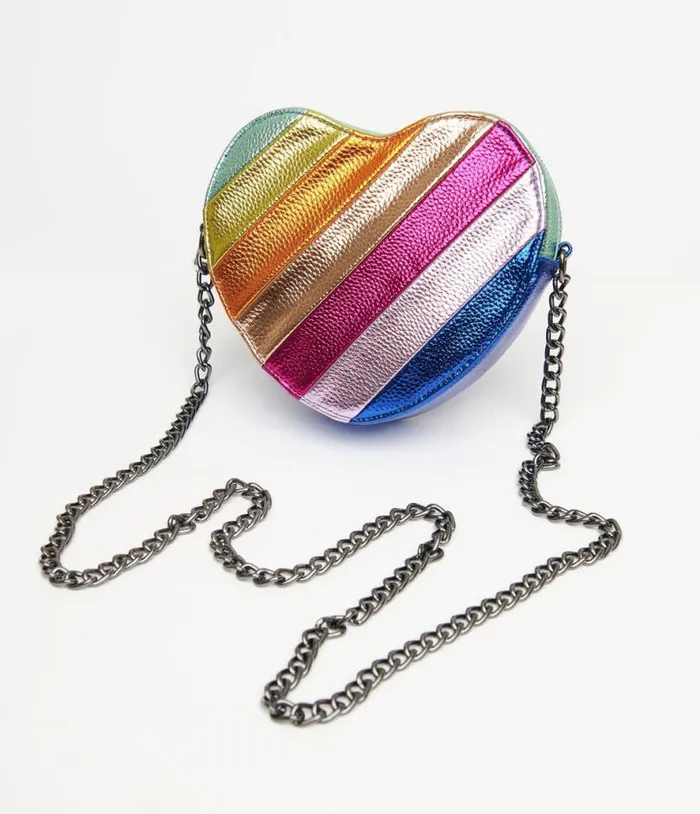 Metallic Rainbow Heart Leatherette Crossbody Bag Accessories Unique Vintage Novelty Bags Metallic Rainbow Heart Leatherette Crossbody Bag Accessories Unique Vintage Novelty Bags