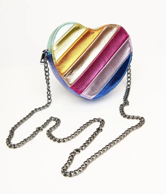 Metallic Rainbow Heart Leatherette Crossbody Bag Accessories Unique Vintage Novelty Bags