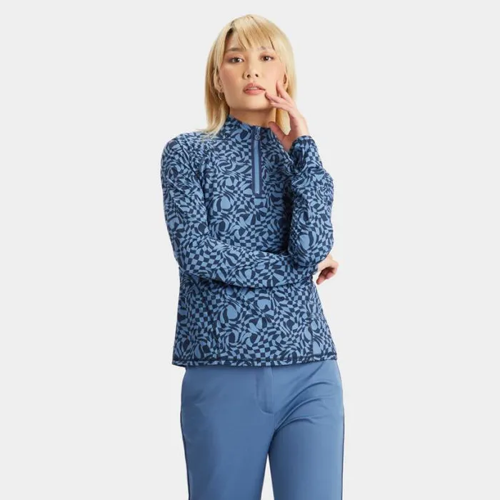 Mid Layers Women GFORE DISTORTED CHECK SILKY TECH NYLON RUCHED QUARTER ZIP PULLOVER Twilight