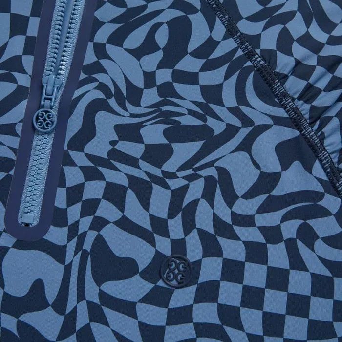 Mid Layers Women GFORE DISTORTED CHECK SILKY TECH NYLON RUCHED QUARTER ZIP PULLOVER Twilight