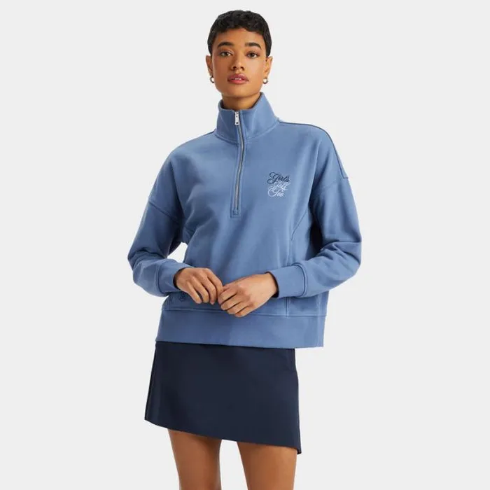 Mid Layers Women GFORE GIRLS GOLF TOO FRENCH TERRY QUARTER ZIP BOXY PULLOVER Slate