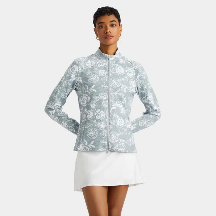 Mid Layers Women GFORE PEONY SKETCH TECH INTERLOCK FULL ZIP LAYER Heather Grey